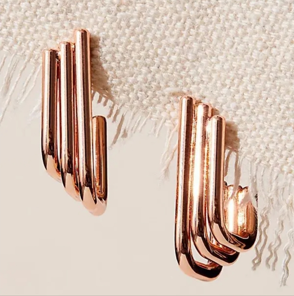 Free People 14k Gold Plated Square Hoops in Rose Gold
